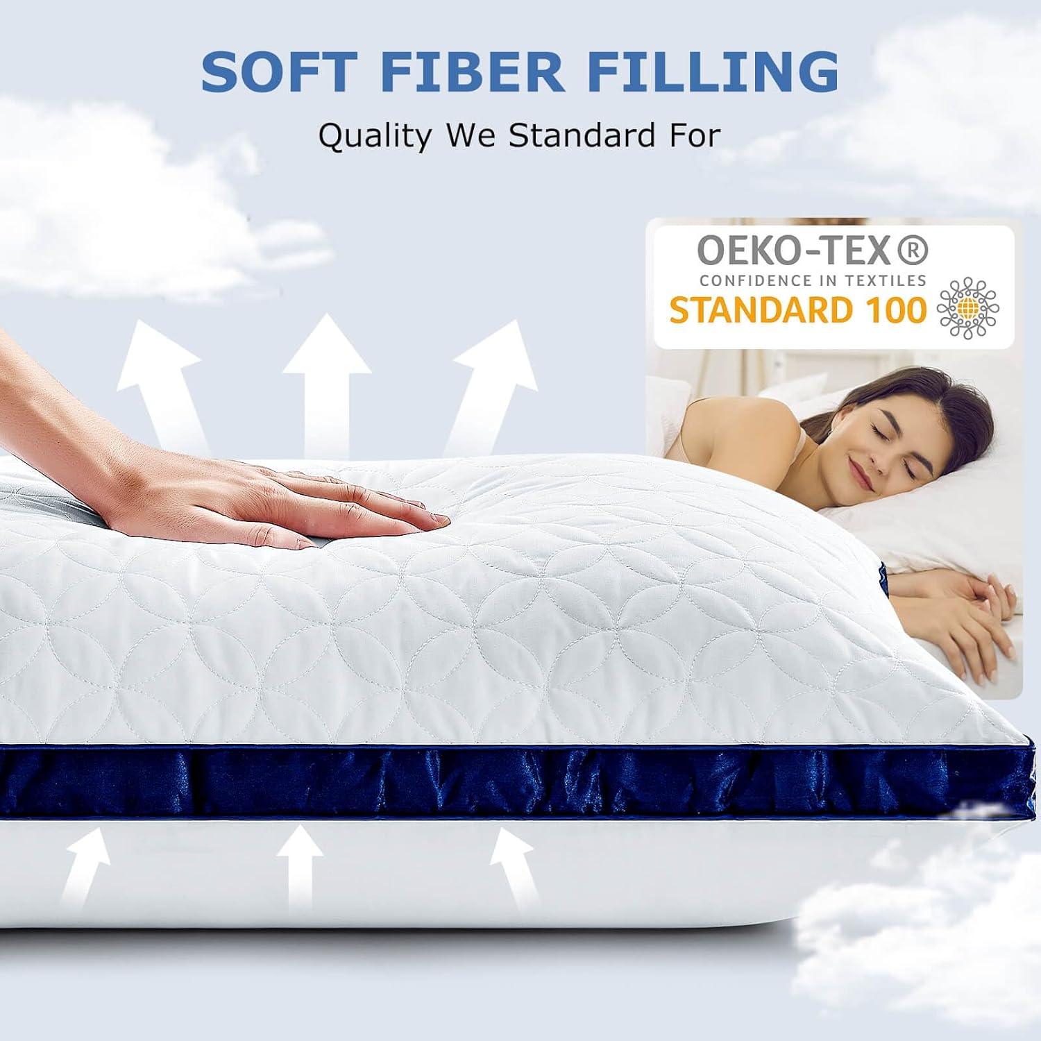 Cooling Hotel Luxury Bed Pillows for Sleeping 4 Pack, Supportive Breathable Down Alternative Gusset Standard Pillow for Back Stomach or Side Sleepers