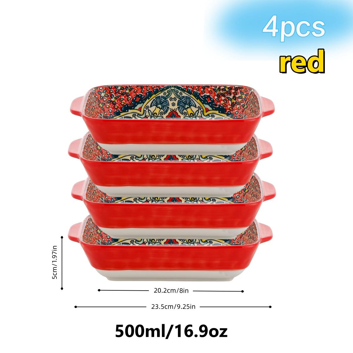 4Pcs Double Handle Rectangular Serving Plates Set, Microwave Oven Safe Dinner Plates for Sushi, Dessert, Salad, Pasta, Baking, Suitable for Home Kitchen Dorm Restaurant