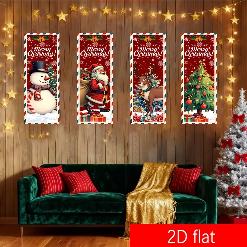 4 Piece Polyester Christmas Party Banners, Decorative Banner, with Classic Elements, Ideal for Church and Home Wall Decor, Sij-005 Model
