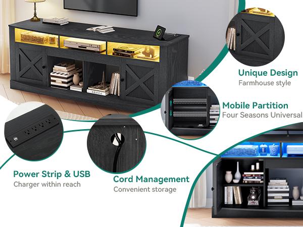 Yitahome Farmhouse TV Stand for TVS up to 80 Inch, Entertainment Center with Power Outlet, TV Table with Barn Doors & Storage Cabinets, TV Console for Living Room, 70"