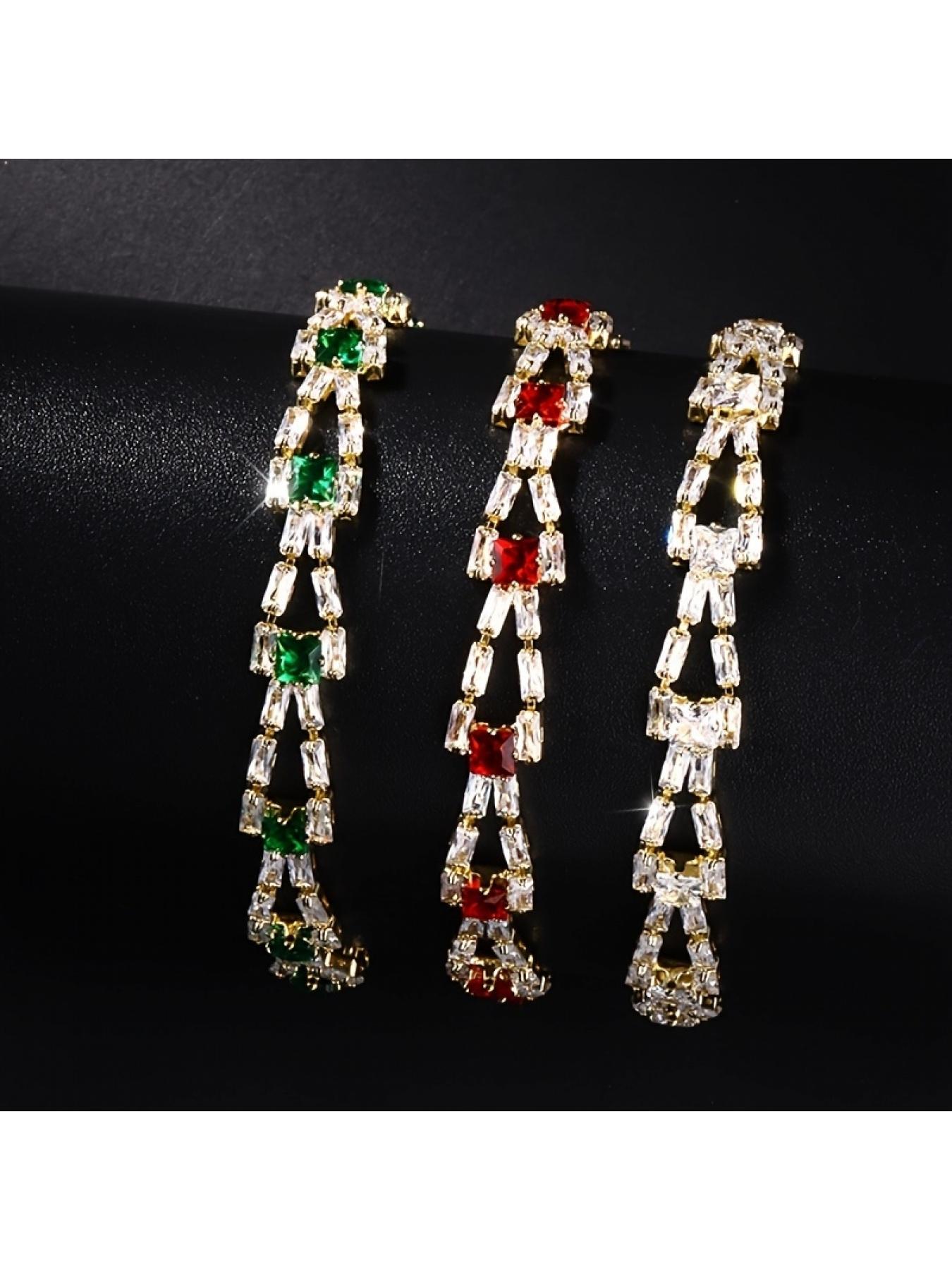 Luxury 2-Row Square Geometric Tennis Bracelet with 3A CZ for Women