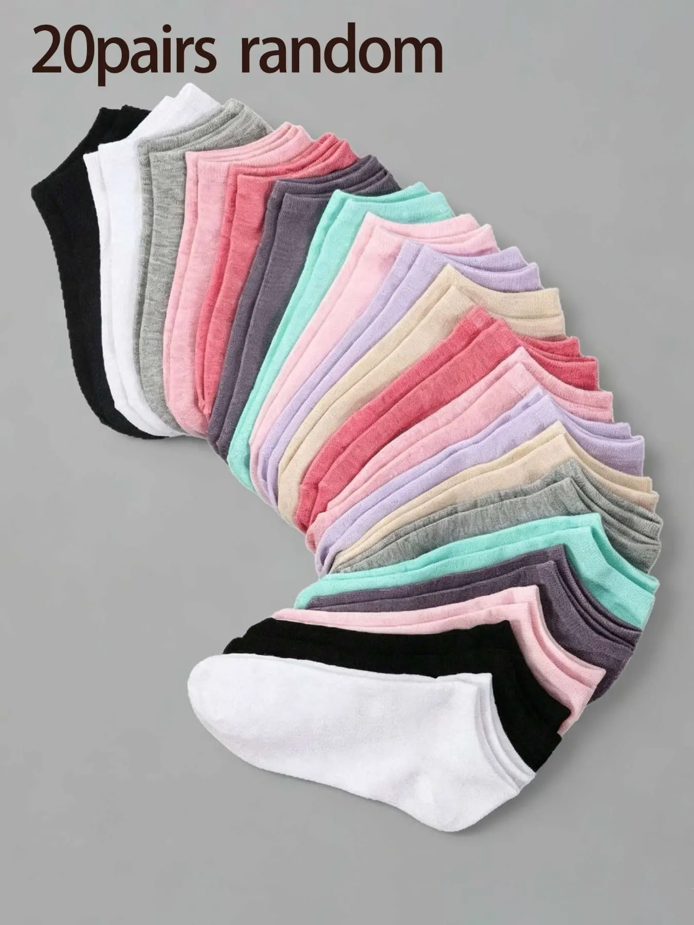 20 Pairs Spring Summer Thin Crew Socks, Casual Knit Socks, Plain Color Invisible Short Socks Set, Fitted Ankle Socks, Unisex, Multiple Colors Available