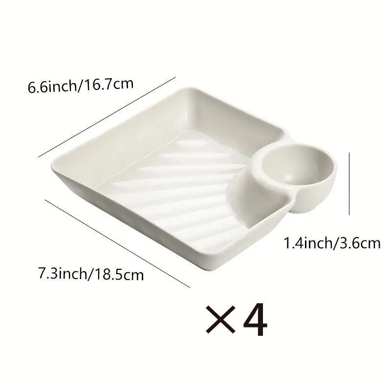 4 Plastic Dumpling Plates with Sauce Compartment, Serving Plate, Salad Plate, Snack Plate, Sushi Plate, Appetizer Plate, Tortilla Dip Plate, Party Plate, Picnic Plate Set, Plastic Food Plates, Dinnerware