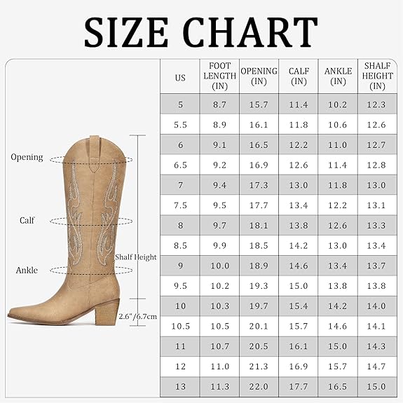Winter Lady Cowboy Boots - Knee High Wide Calf Cowgirl Boots with Classic Embroidered, Slip On Pointed Toe Chunky Heel Fashion Retro Classic Pull On Tall Botas for Girls Ladies Winter