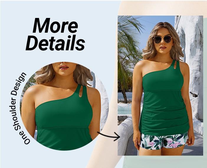 Daci Women Plus Size Tankini Swimsuit Two Piece Tummy Control Bathing Suits One Shoulder Swimwear with Shorts