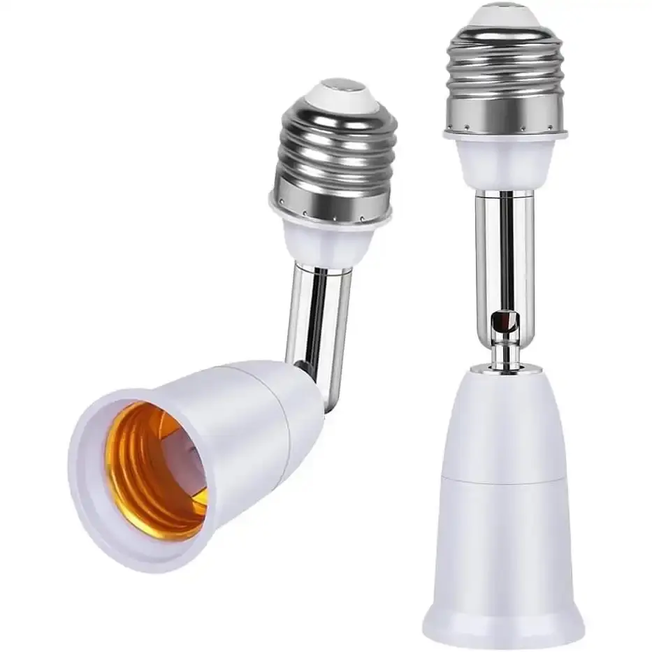 E26-E27 Copper Lamp Holder Converter, 4.5in Bendable Arm Angle Adjuster - Screw-In Bulb Socket Extender (0-60w, 100-240V) with 180° Vertical/360° Horizontal Rotation, Recessed Light Lift for Illumination Fixtures, Even Room Lighting, Photography