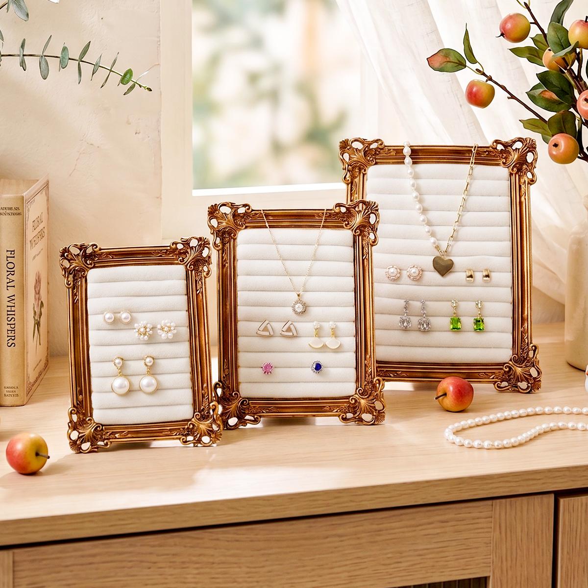 European Floral Frame Jewelry Display Stand, Resin Material Luxury Desktop Earring Holder Organizer, Perfect for Weddings and Gifts