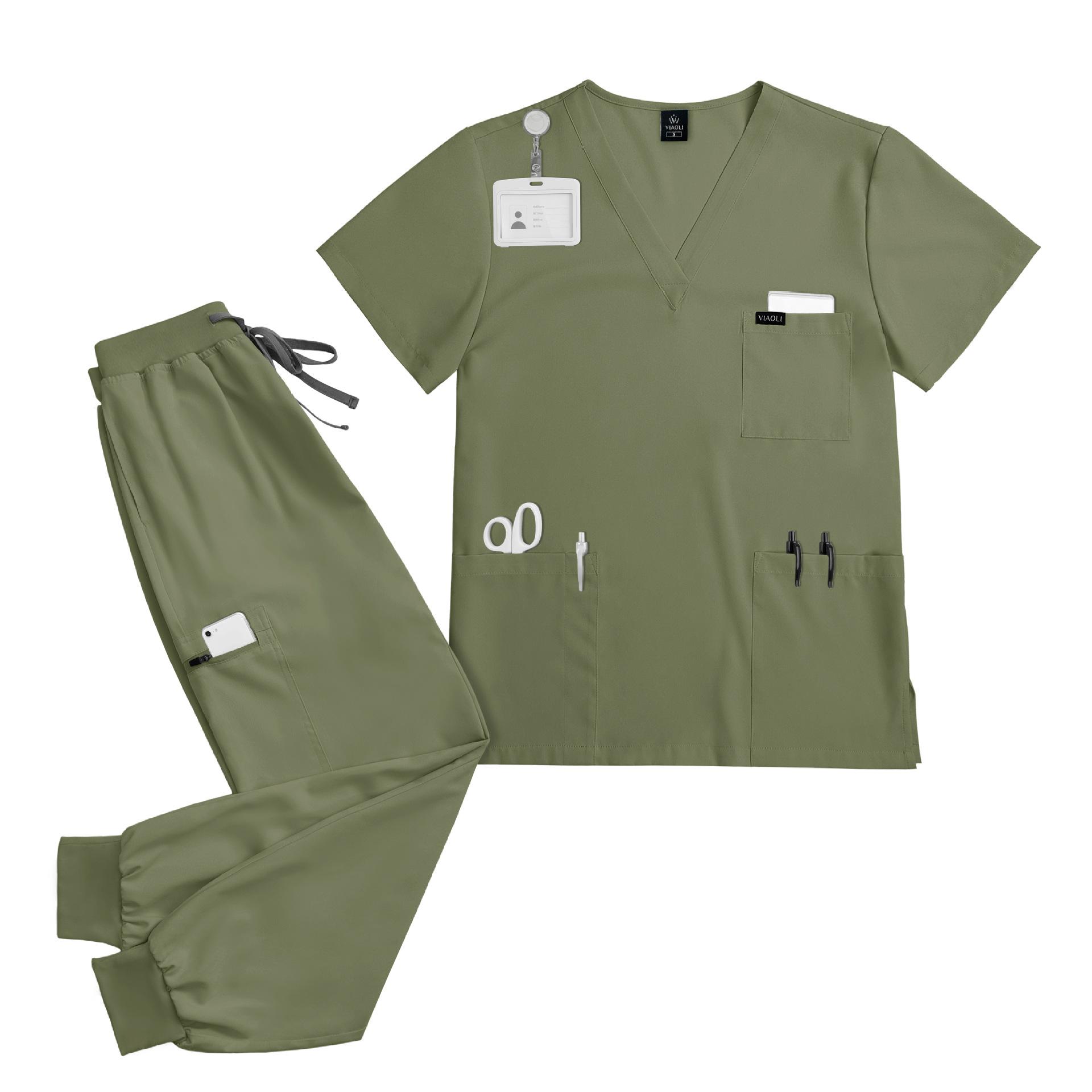 Neutral Style Scrub Set Women's Work Uniform for Pet Clinics & Nursing Home Staff