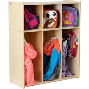 3-Section Coat Locker with Cubbies, Wooden Backpack Storage Organizer with Coat Hooks and Cubby Storage Cubes for Kids, Ideal for Daycare and Classroom