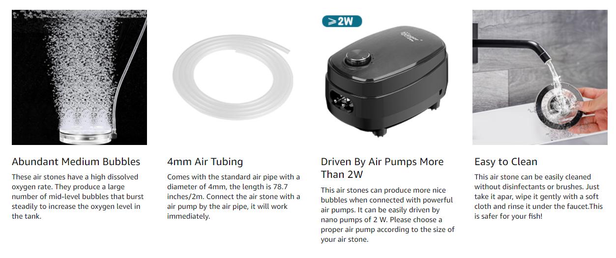 hygger aquarium bubble tube Air Stones for Aquariums, Transparent Acrylic Fish Tank Bubbler Kit with Air Tube, Ultra Silent Bubble Stone Super-High Dissolved Oxygen Diffuser for Aquarium Fish Tank and Hydroponic