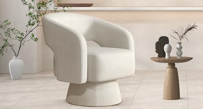 [SpringStatements] Ebello 21.3" Wide swivel chair, modern luxury velvet decorative chair, comfortable round armrests, 360-degree rotating bucket chair, suitable for living room, bedroom office, beige