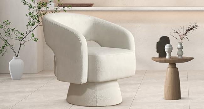 [New Year New Me] Ebello 21.3" Wide swivel chair, modern luxury velvet decorative chair, comfortable round armrests, 360-degree rotating bucket chair, suitable for living room, bedroom office, beige