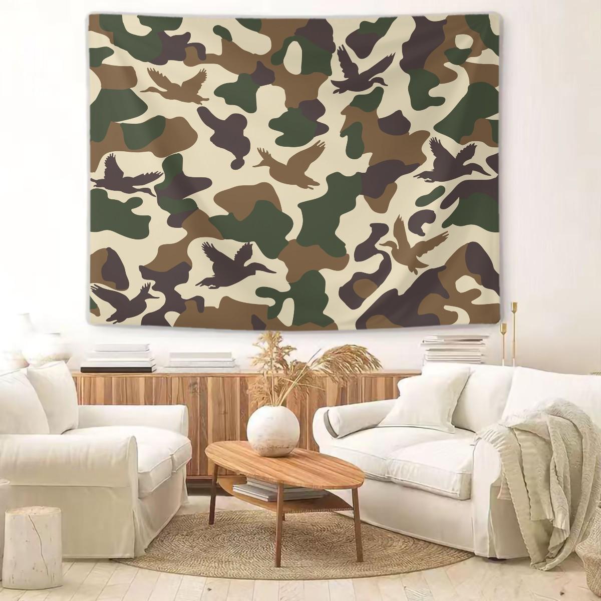 Wild Duck Camo Hunting Tapestry, HD Digital Printed Wall Hanging Tapestries, Multi-Use Wall Blanket for Bedroom Living Room, Perfect Backdrop Decor for Hunting Enthusiasts, Ideal Gift