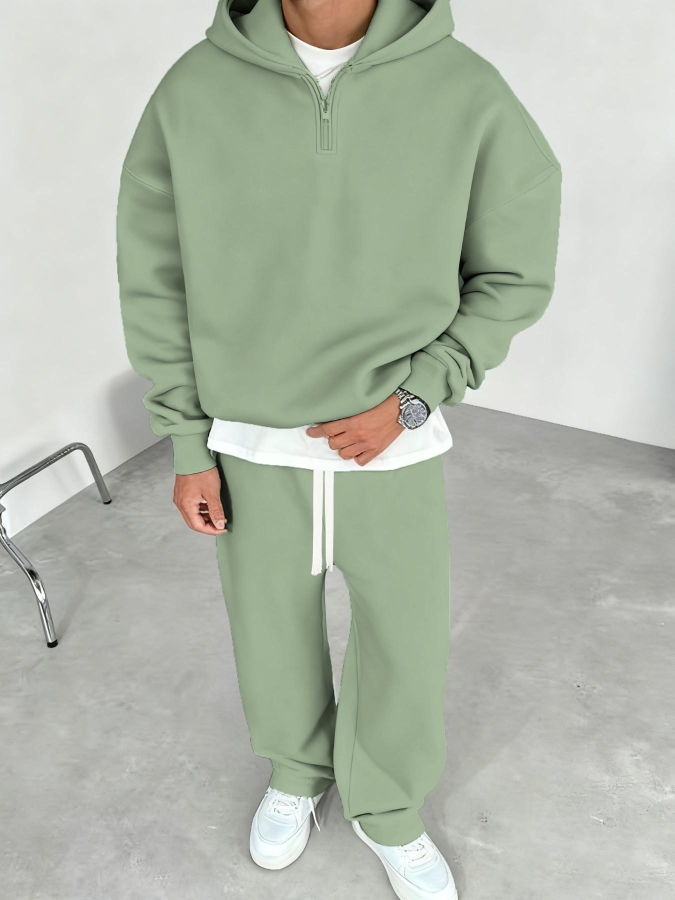 Men's Light Blue Half-Zip Hoodie & Sweatpants Set, Heavyweight Oversized Loungewear, Casual Jogger for Spring & Fall, 9 Colors