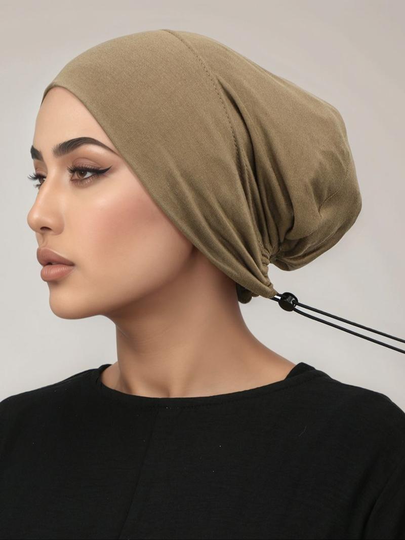 Women Modal Turban Hijab Caps with Tie Back, Adjustable Jersey Wraps, Solid Color Basic Underscarf Abaya Accessory, Daily Wear Veil