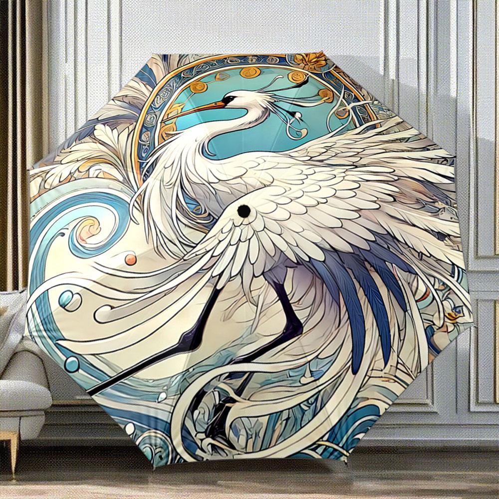 Innovative design folding umbrella with a creative crane pattern. This umbrella is suitable as a birthday gift, for various holidays, travel, and gifting.