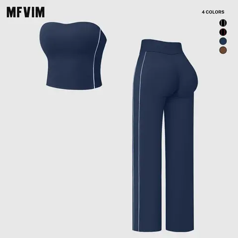 Women's 2-Piece Sport Set - MFVIM Slim-Fit Backless Strapless Top & High-Waisted Butt-Lifting Legging Pant Set, Multifunctional Activewear Fitness, Fitness Clothes for Yoga & Running Workouts