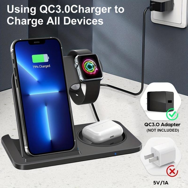 Wireless Qc3.0 15w Fast Charging Station, Fast Charging Dock, Foldable Multi-Device Charger, Christmas Gift Idea, New Year Present Option