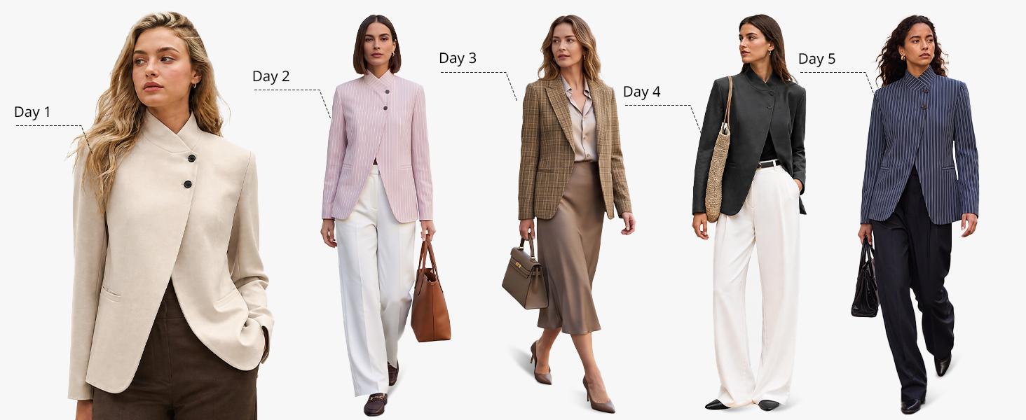 Cicy Bell Women's Casual Stand Collar Blazer Trendy Button Suit Jacket | Open Cross Front, Long Sleeve, Work Office, Business Coat