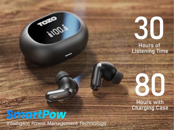 TOZO NC20 Active Noise Cancelling Wireless Earbuds, 80H Playtime IPX8 Waterproof, LDAC Hi-Res Audio, 6 Mics AI Call Clear, Bluetooth 5.3 Headphones with Wireless Charging Case, 32 EQ App