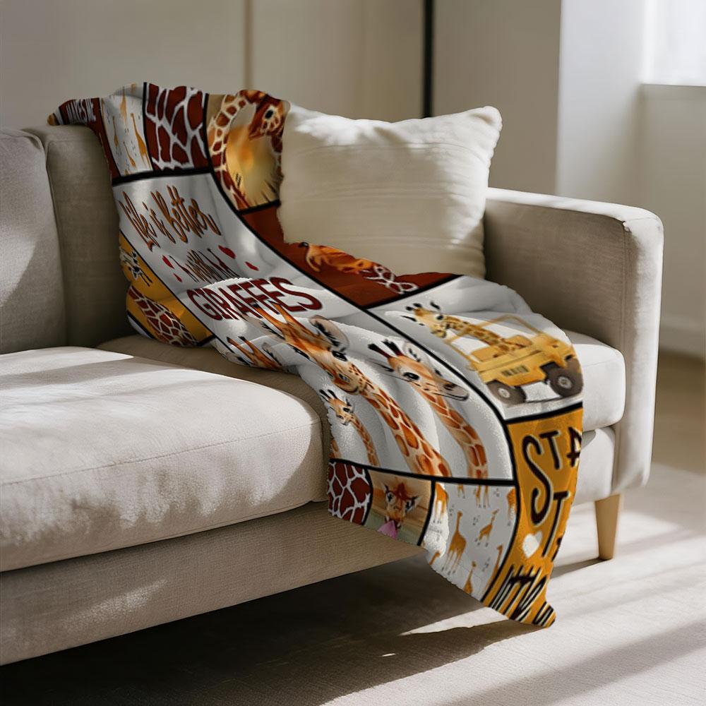 Cute Giraffe Pattern Flannel Blanket, Thick Fleece Blanket, Bedroom Throw, Couple's Blanket, Extra Large Leisure Blanket, Living Room Blanket