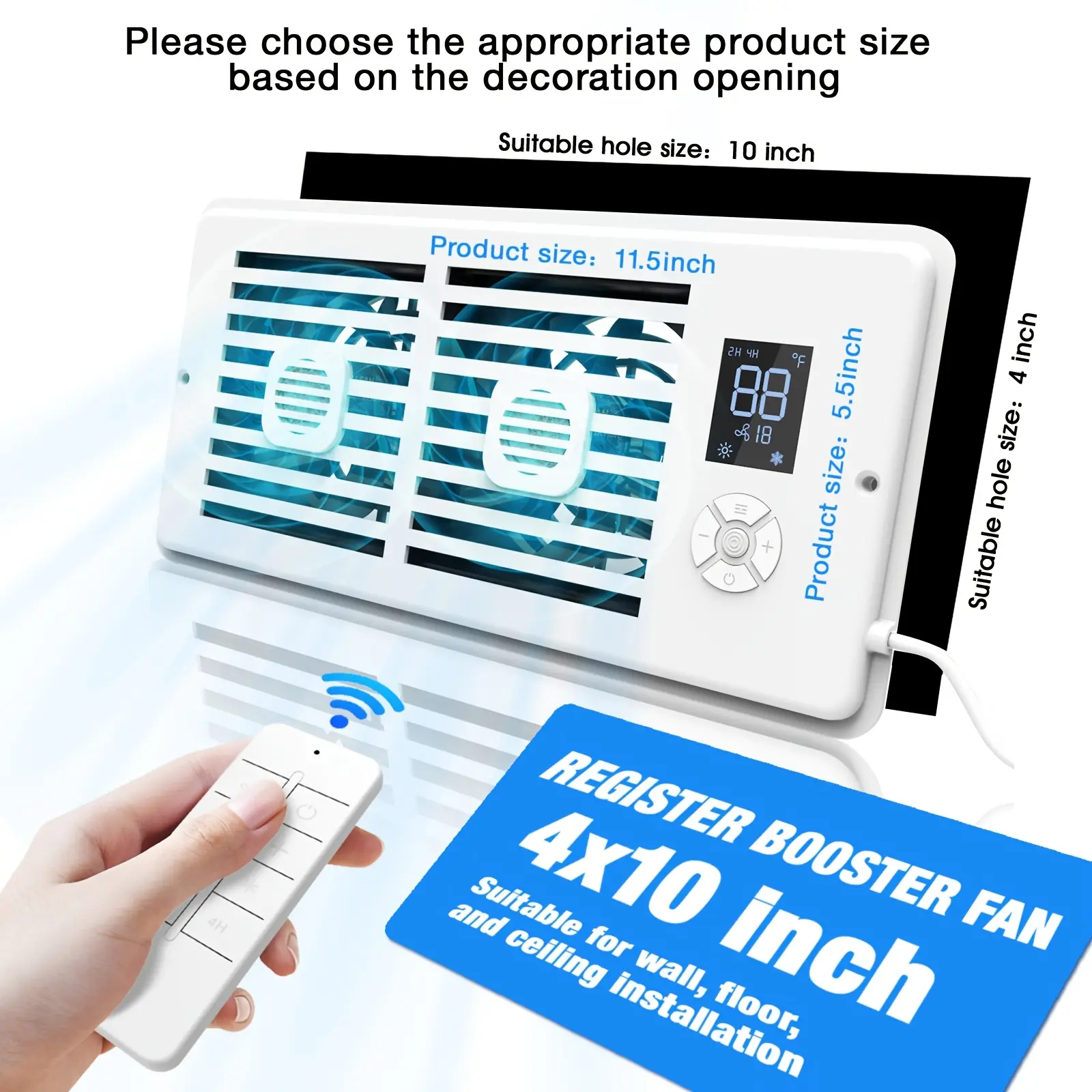 Intelligent Remote-Controlled White Silent Booster Exhaust Fan, Dual Specifications, 10-speed Ventilation Port, Digital Temp Automatic Control, Fragrant Design, Remote Controller Included, Summer-Winter Alternation Function