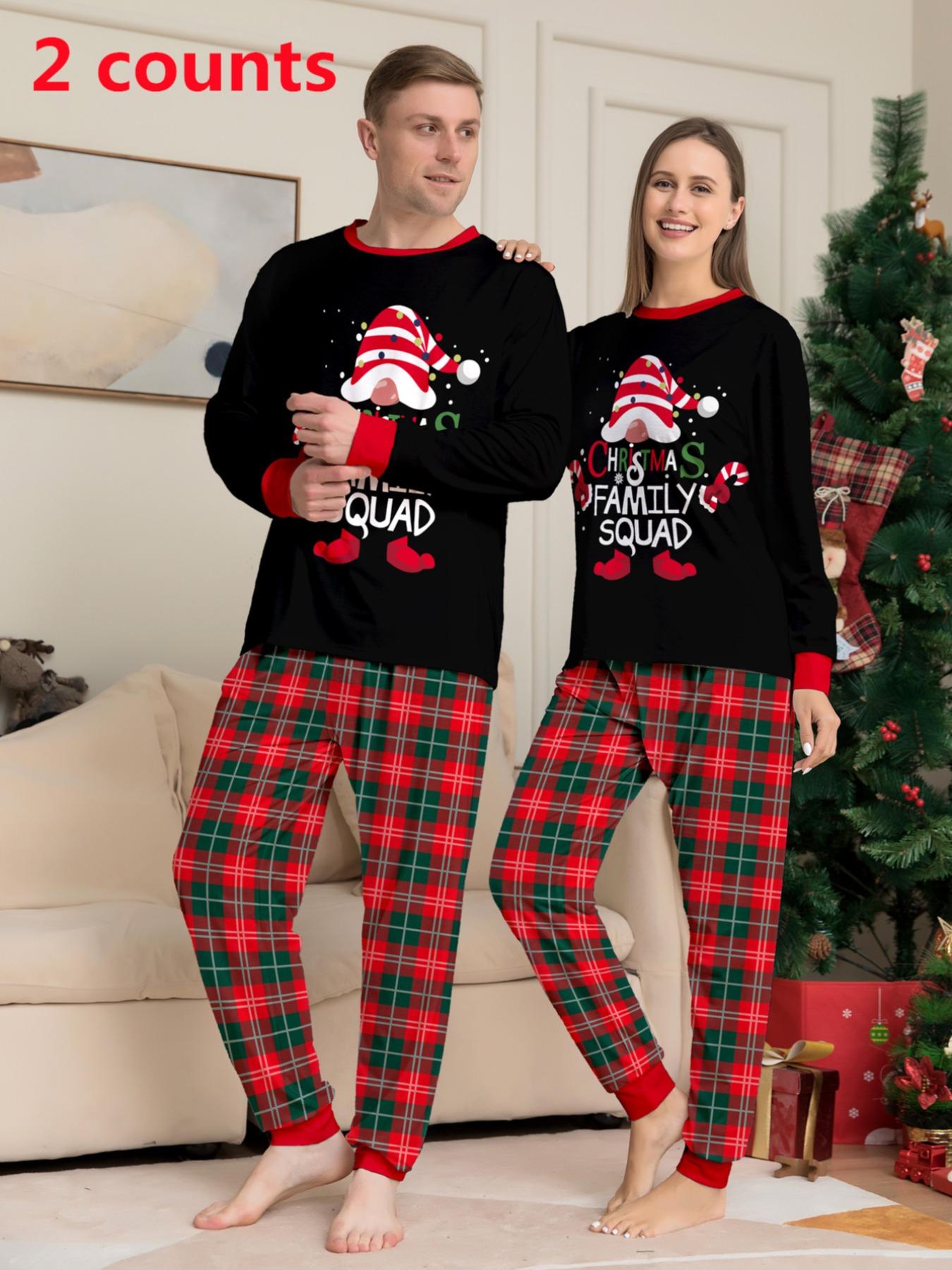 Couple's Christmas Themed Print Pajama Two-piece Set, Casual Comfy Long Sleeve Top & Elastic Waist Pants PJ Set, Men's Sleepwear for Spring & Fall, Loungewear