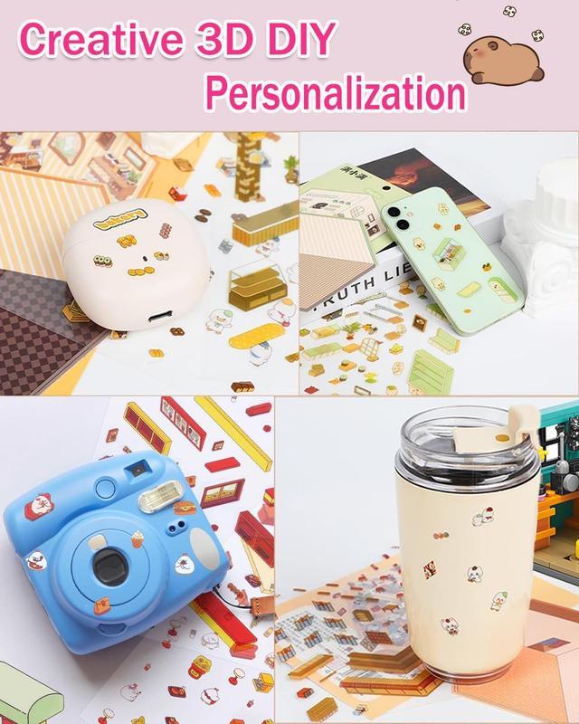 [Realize Sticker Freedom Here] 20 Scenes + 25 Stickers Microscopic Scene Collection Book Set, 3D Vision Scene Stickers, DIY Stickers, Micro Small Houses, Micro Stickers Kit Self-Adhesive Rhinestone Jewel Stickers Scrapbooking