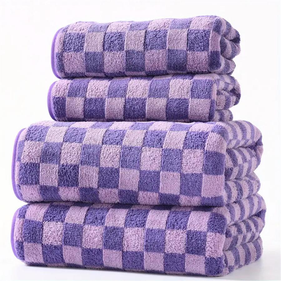 Checkerboard Pattern Bath Towel Set, 2 Counts Soft Absorbent Quick Drying Bath Towel with 2 Counts Hand Towels, Family Bath Outing Bathroom Accessories, Premium Bath Towels