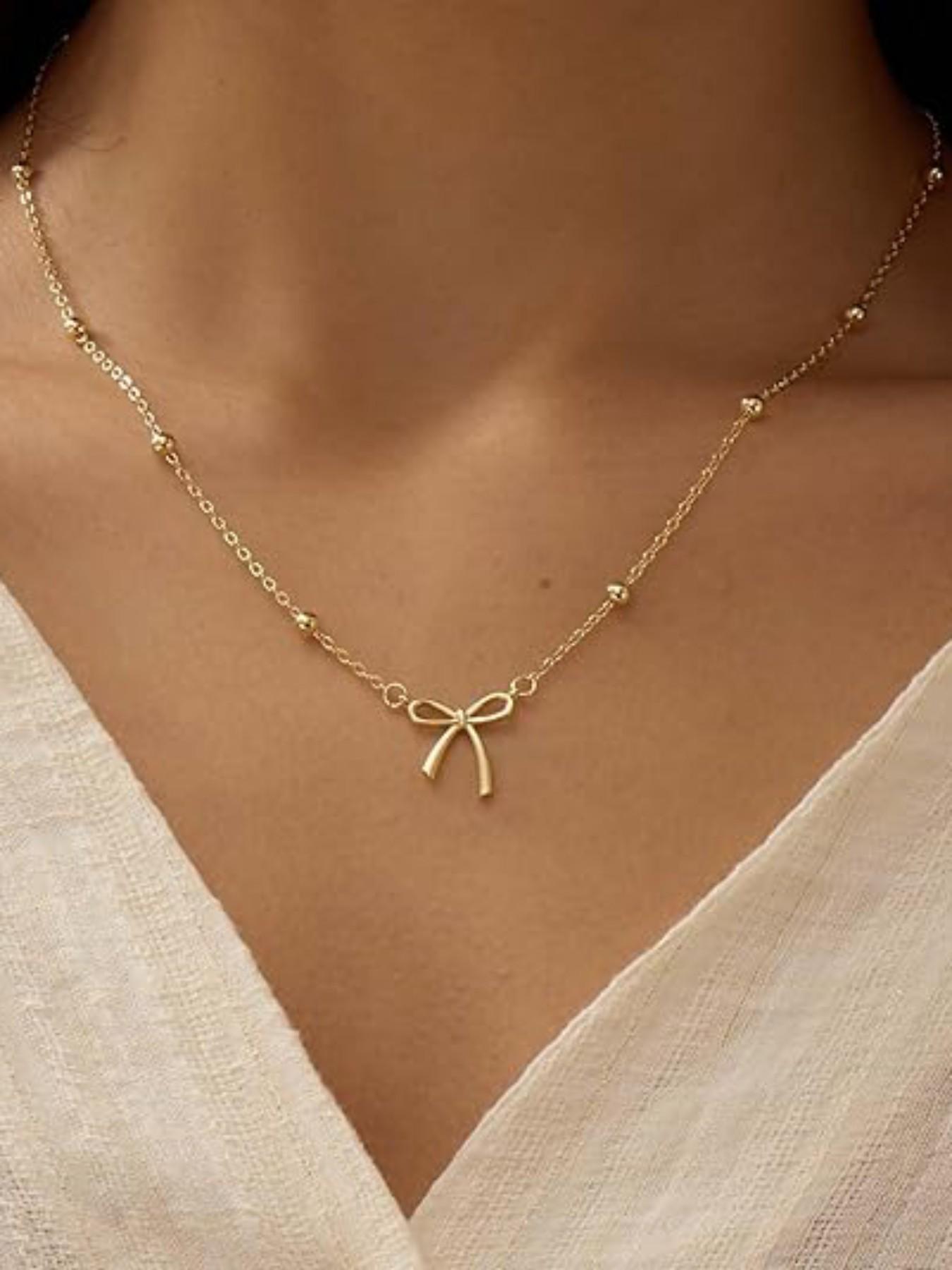 Women's Elegant Bow Necklace, 14k Pendant Chain, Teen Gift, Fashion Jewelry, Graduation Present, Mother's Day Gift