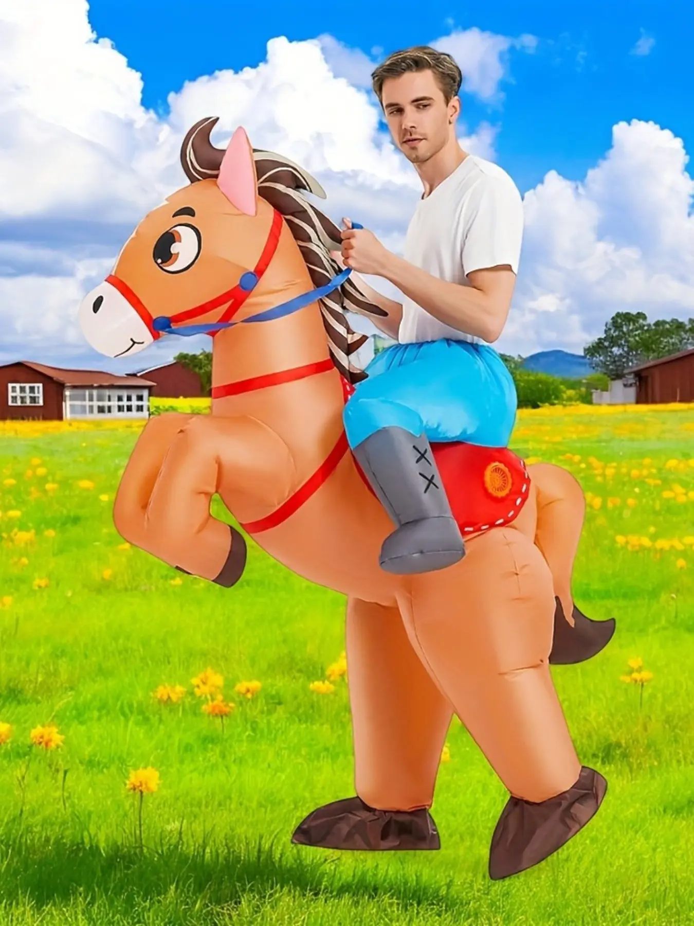 Inflatable Ride on Horse Costume for Adults, Funny Blow Up Horse Costume, Halloween Cosplay for Parties, Fun Adult Costume