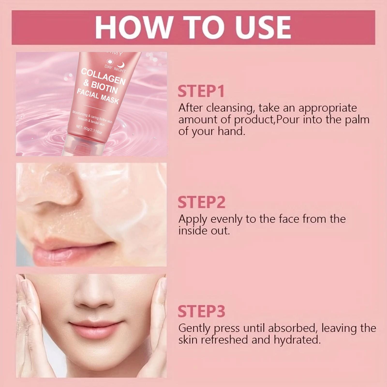 60g Collagen Biotin Day & Night Mask, Rich Collagen Essence, Moisturizing Smooth Skin, Hydrating Facial Care, Face Mask for All-Day Moisture