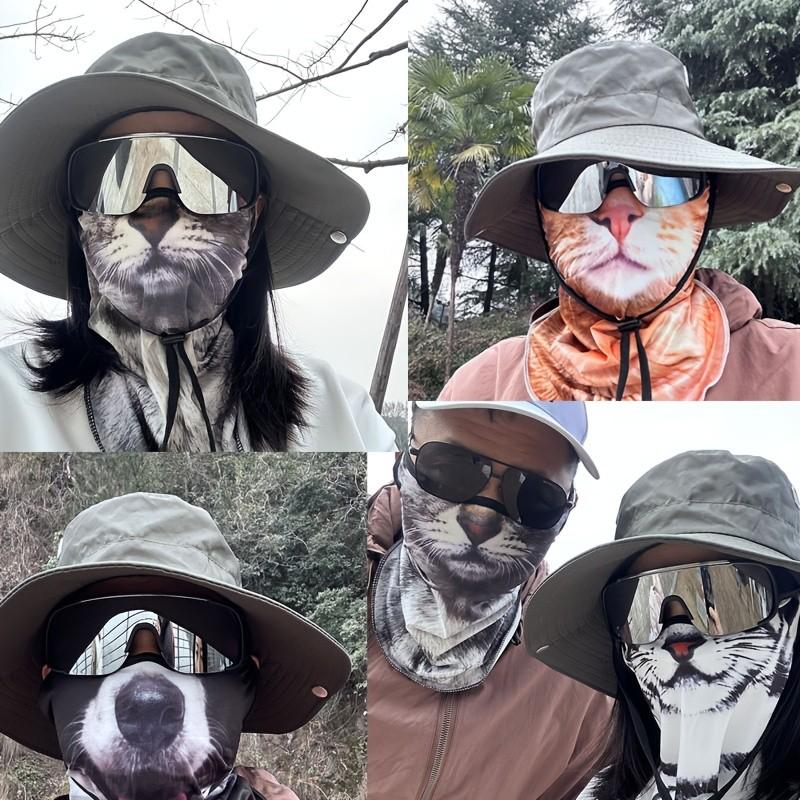 Summer Cycling Motorcycle Sun Protection Face Mask, 3D Animal Cat Design, Breathable Full Face Cover, Hooded Ear Hanging