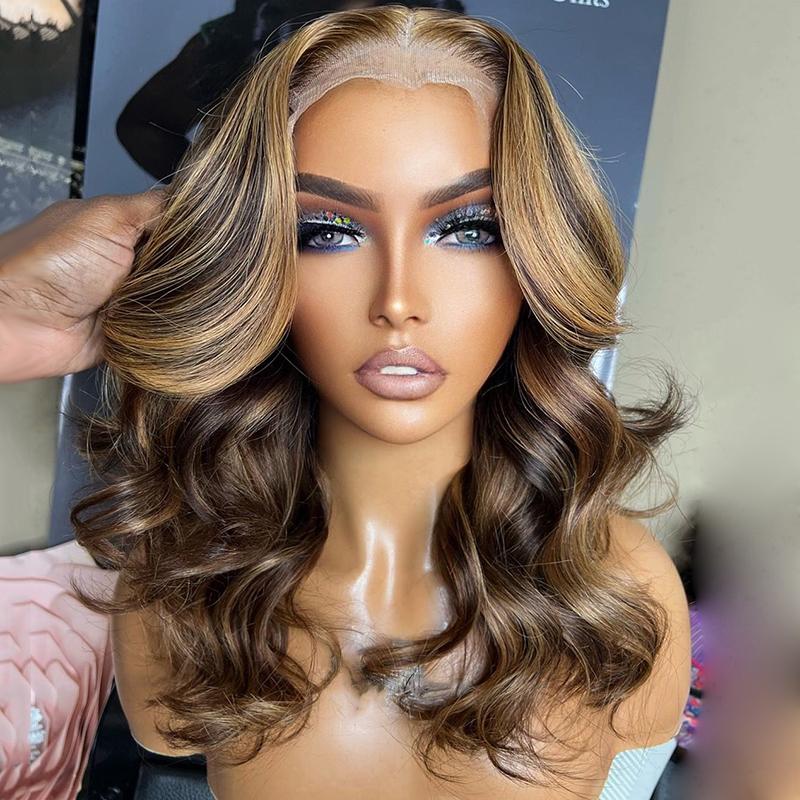 Ombre Bob Wig Human Hair 13x4 Highlight Lace Front Wigs Human Hair Colored P4/27 Honey Blonde Bob Wigs Human Hair Pre Plucked Hairline 180 Density Bob Wigs For Women