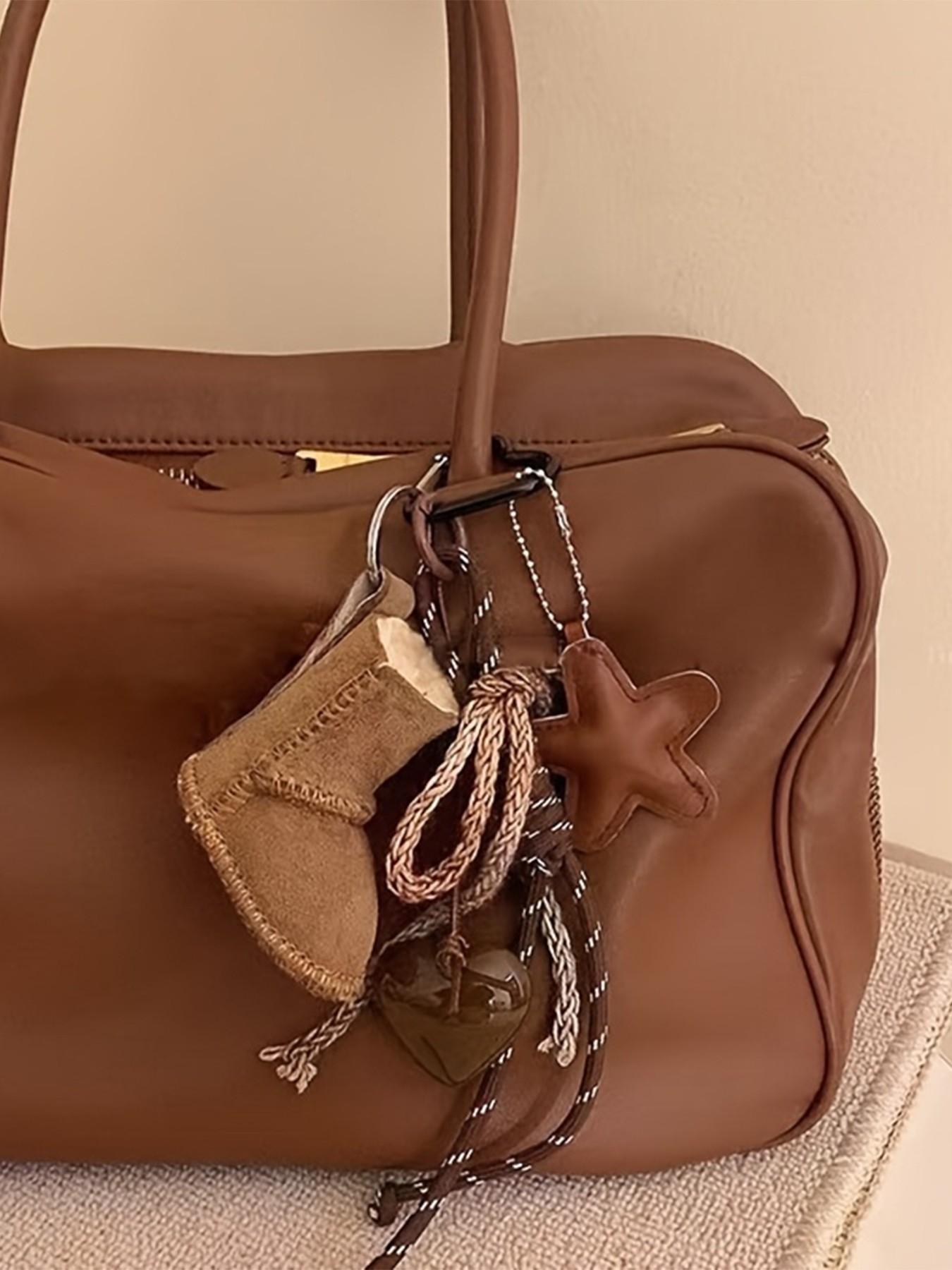 Fashion Star and Heart Keychain, Braided Rope Bag Accessory, Handbag Charm, Holiday Gift, Cute Style, All Seasons