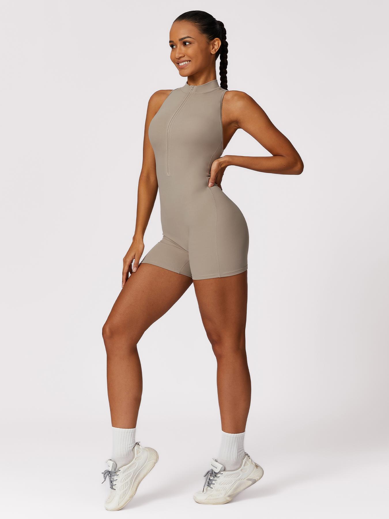 Women's Solid Color Sports Romper, Casual Comfy Breathable Sleeveless Romper for Yoga Gym Workout, Ladies Sportswear for Summer, Sporty Comfy Jumpsuit