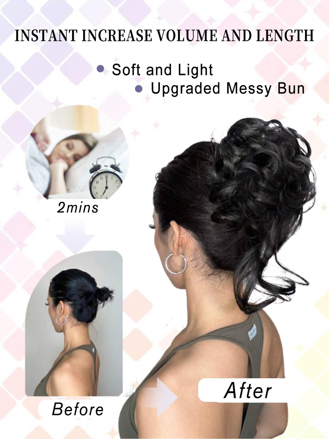 10 INCH Messy Bun Synthetic Extension Hair Piece Tousled Updo Hair Buns Extension Elastic Hair Band Hair Pieces Synthetic Curly Hair Bun Scrunchie Wavy Synthetic Hair For Women Girls