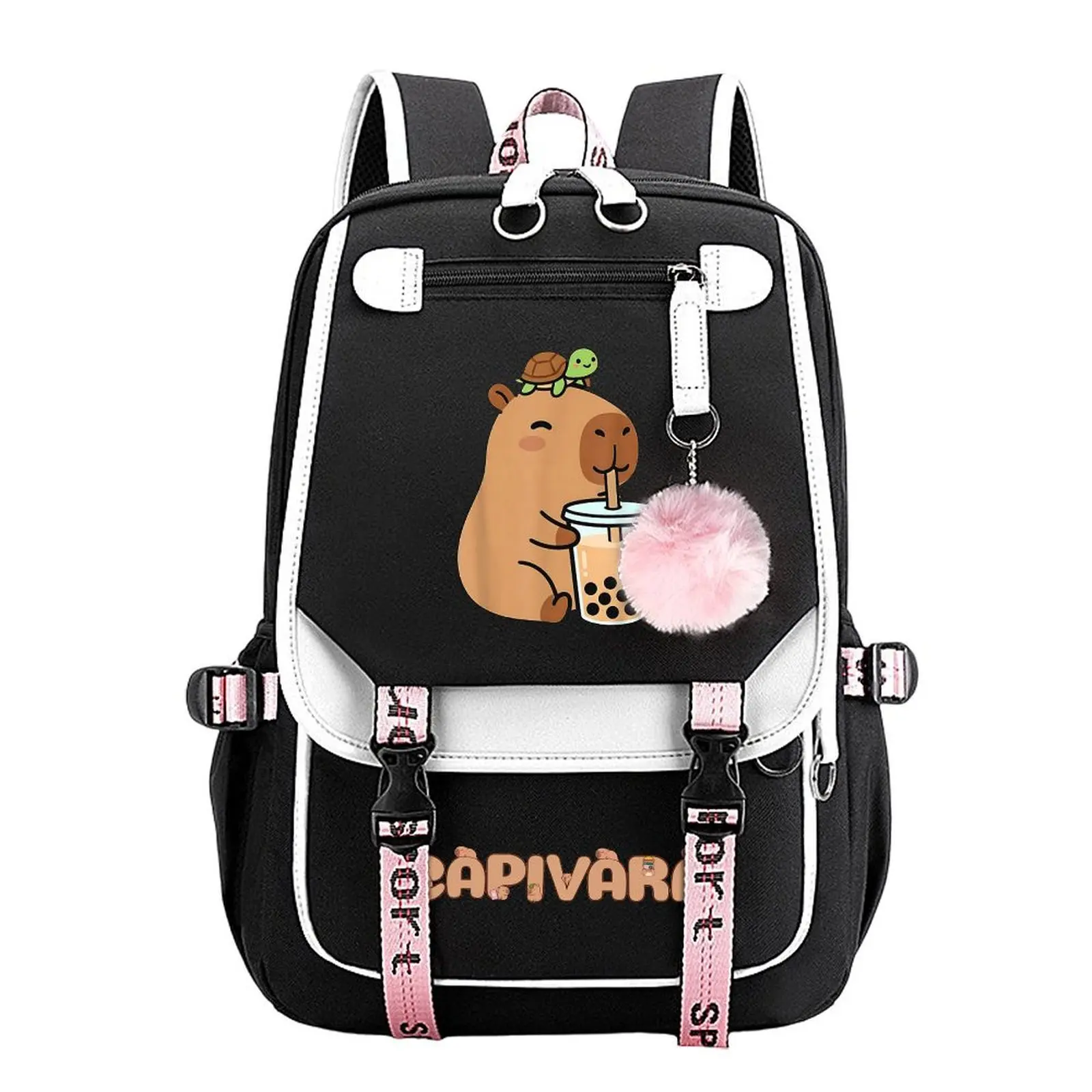 Kawaii Boba Capybara Print Backpack for Boys & Girls, Teen Student School Bag, Large Capacity Backpack,  Water-Resistant Durable Design, Multi-Pocket Organizer, Perfect Birthday & Holiday Gift 11.4” × 18.1”