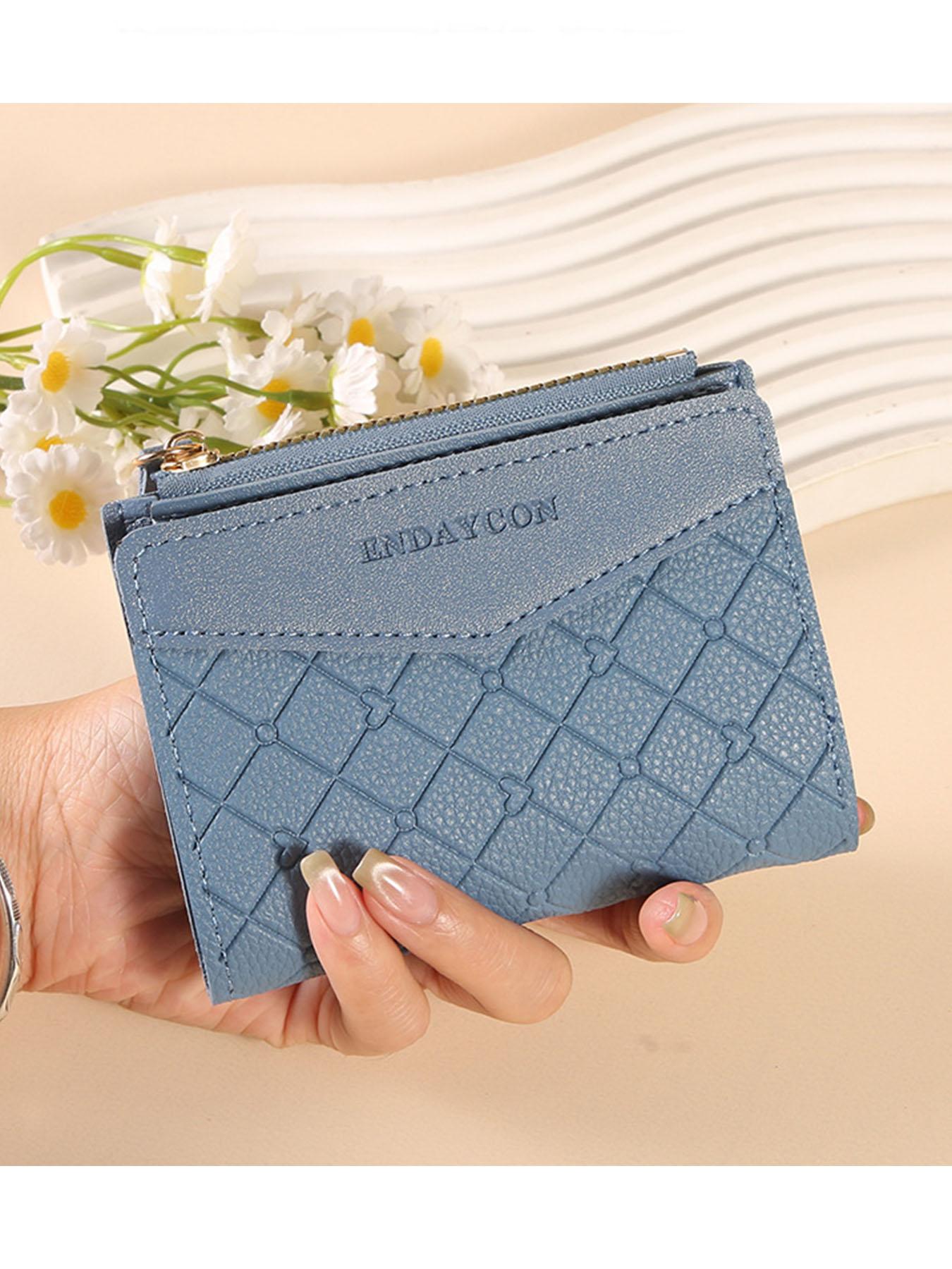 Women's two-tone quilted wallet, cute short bi-fold card holder with coin pocket, simple wallet
