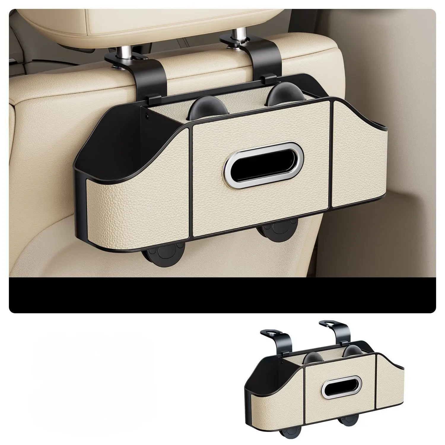 Multifunctional Car Seat Back Organizer Box, Rear Storage Rack with Cup Holder, Vehicle Interior Paper Towel Dispenser, Car Backseat Organizer