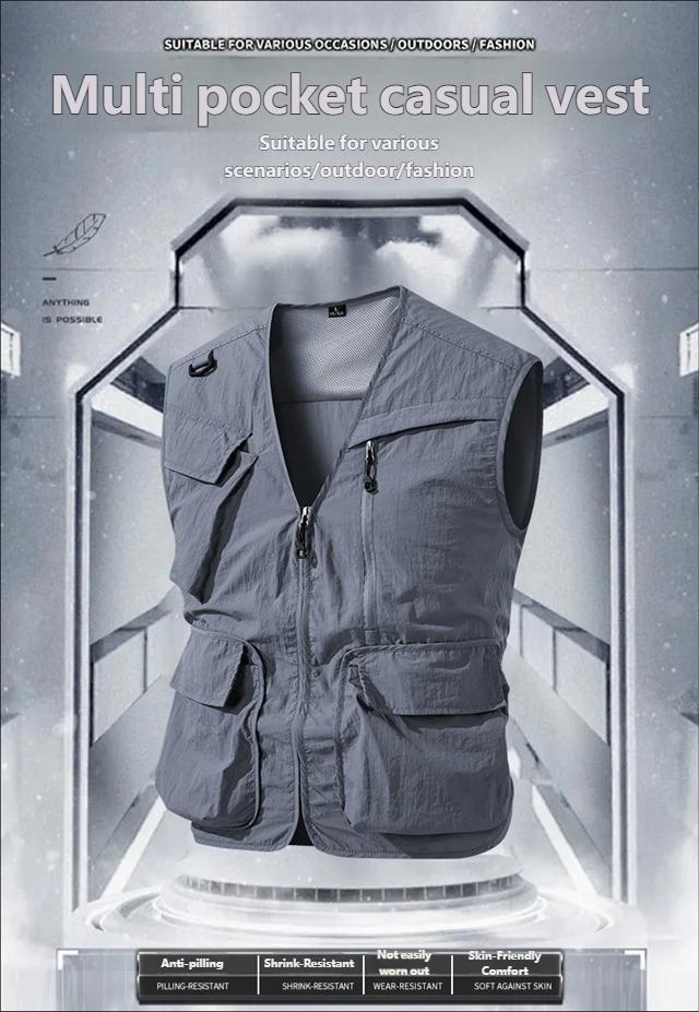 Vest Jacket Man Multi Pocket Hiking Jacket Travel Fishing Outdoor Tactical Photographer Waistcoat Mesh Cargo Sleeveless Coat