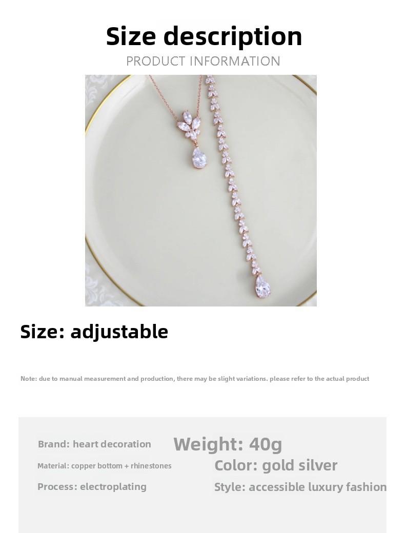 Bridal Back Drop Necklace, Crystal Back Chain for Wedding Dress, Rose Gold Plated Teardrop Pendant Back Necklace for Brides