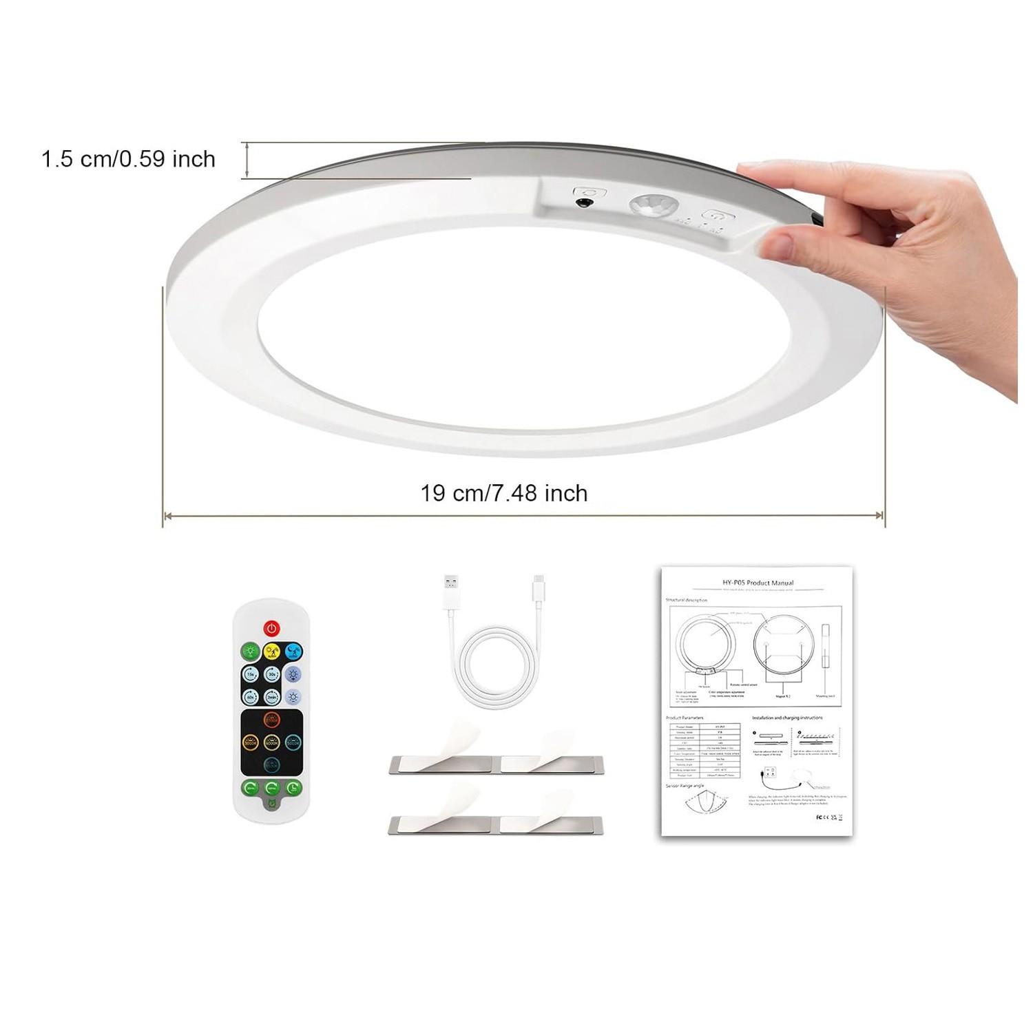 Battery Powered Ceiling Light Rechargeable Motion Sensor Lamp Indoor Wireless Shower Light with Remote Control Adjustable Lighting 3000k 4500k 6500k Adjustable Timer