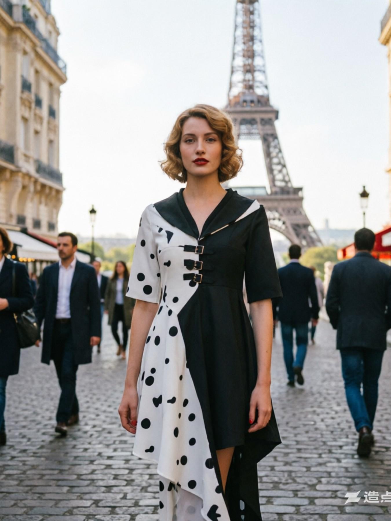 Movie 101 Loyal Dogs Cosplay Cruella De Vil Costume, Adult Stage Performance Dress, Ditsy Floral Slim-Fitting Romper