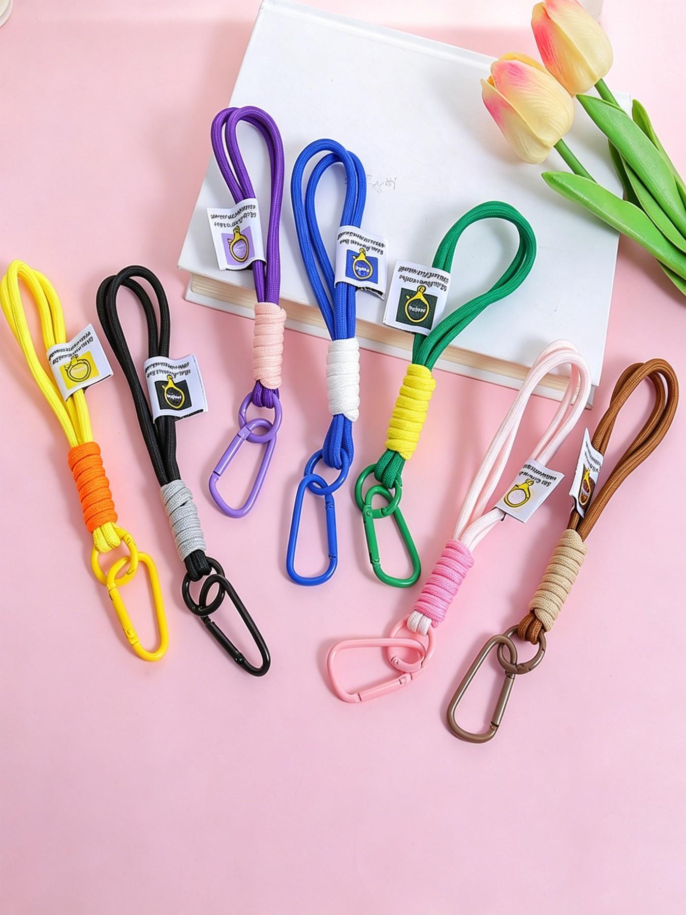 Handmade Multicolor Keychain, Backpack Decoration, Anti-Loss Keychain, Phone Accessory, Polyester Short Strap Pendant, Phone Case Keychain