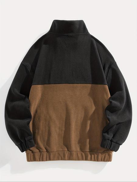 Men's Fleece Half-Zip Stand Collar Long Sleeve Sweatshirt, Casual Warm Vintage Pullover for Fall & Winter, Thick Fabric, Fitted Style