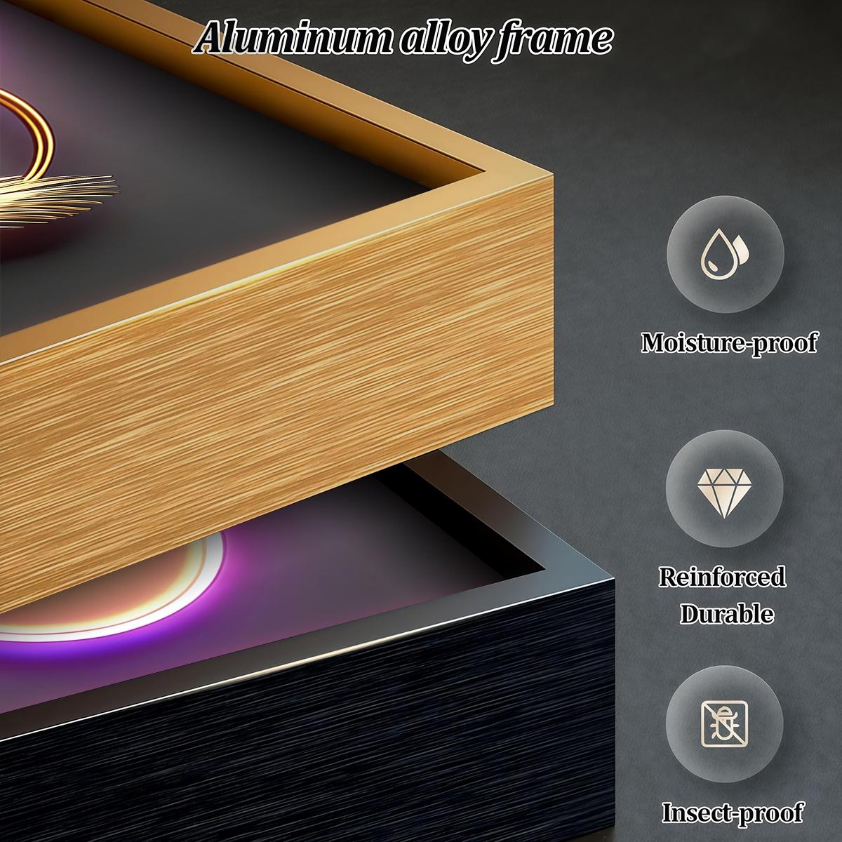 3 Counts Aluminum Alloy Framed Painting, Modern Geometric Feather Art Pictures, Home Decoration For Living Room, Bedroom, Office, Restaurant, Hallway Wall Decor, Odorless Print Artwork, Luxury Perfect Gift For Friends And Family