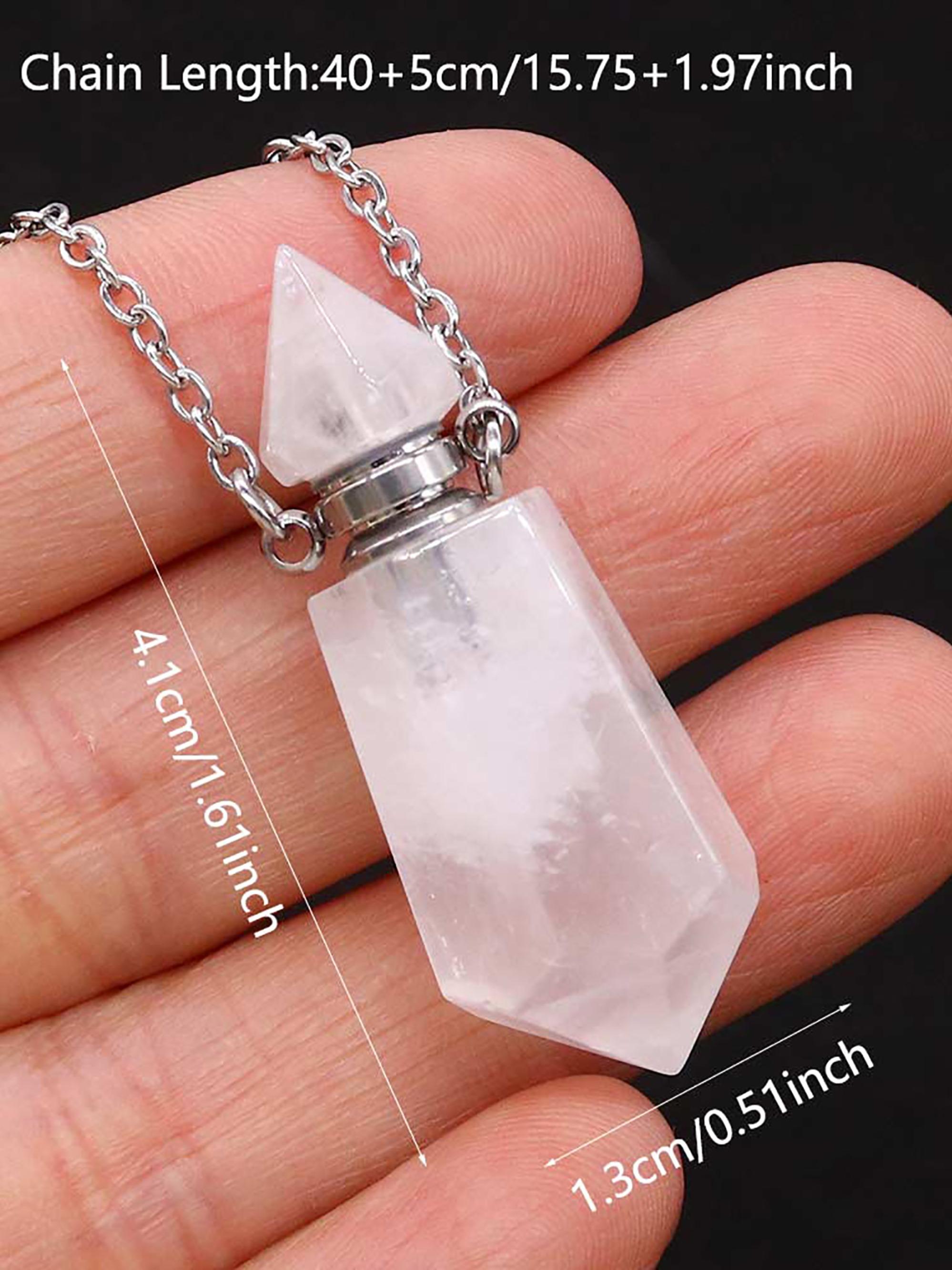 Natural Stone Crystal Perfume Bottle Pendant, Agate Crystal Essential Oil Perfume Bottle, Aromatherapy Necklace Pendant