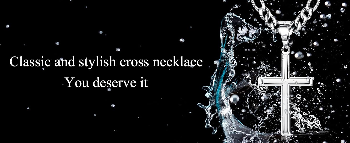 925 Sterling Silver Cross Necklace for Men Women Durable Stainless Steel Figaro Link Cuban Chain Crucifix Pendant Necklace Jewelry 2pcs Length Chains