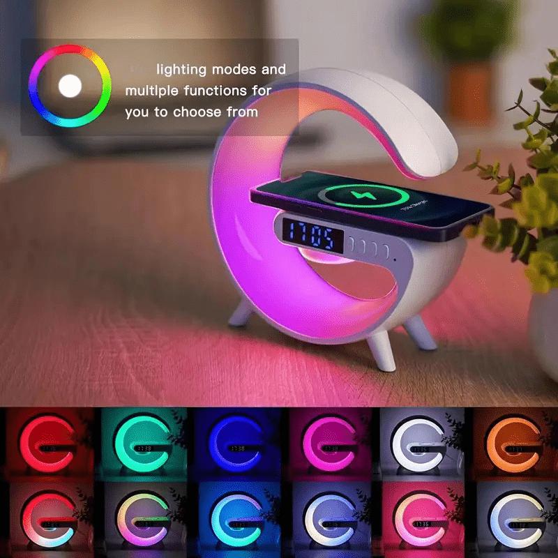 Multifunctional Wireless Charger Stand Fast Wireless Charging Station Suitable for iPhone 17 16 15 HD Audio Subwoofer Portable Wireless Speaker Alarm Clock Colorful LED Night Light RGB Light Bedside Lamp Christmas and Halloween Gift